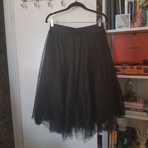 Midi length black tulle full skirt